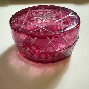 Anthropologie Pink Etched Glass Trinket Box — Made in India